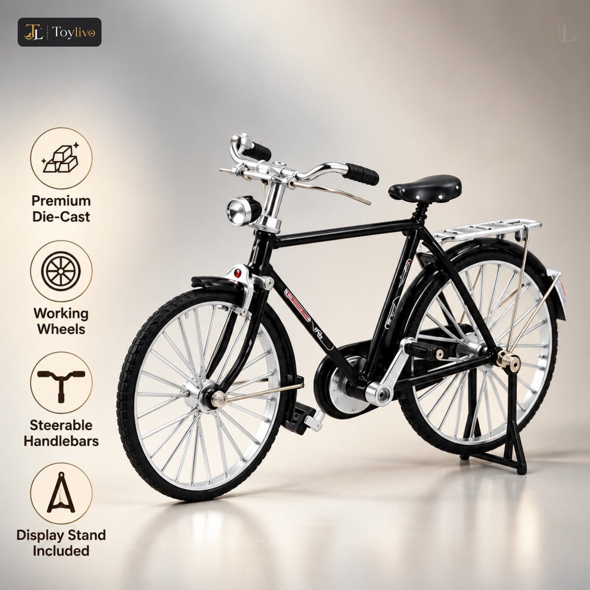 1:10 Die-Cast Classic Bicycle Model – features