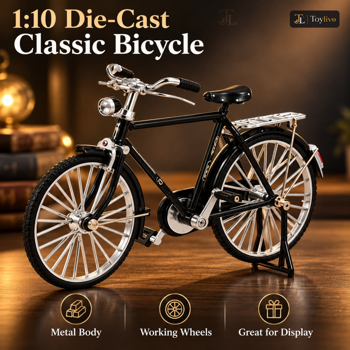 1:10 Die-Cast Classic Bicycle Model – features