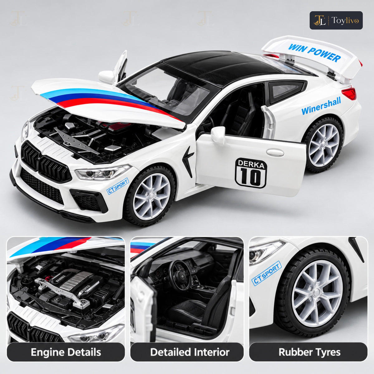1:32 die-cast GT coupé model – features