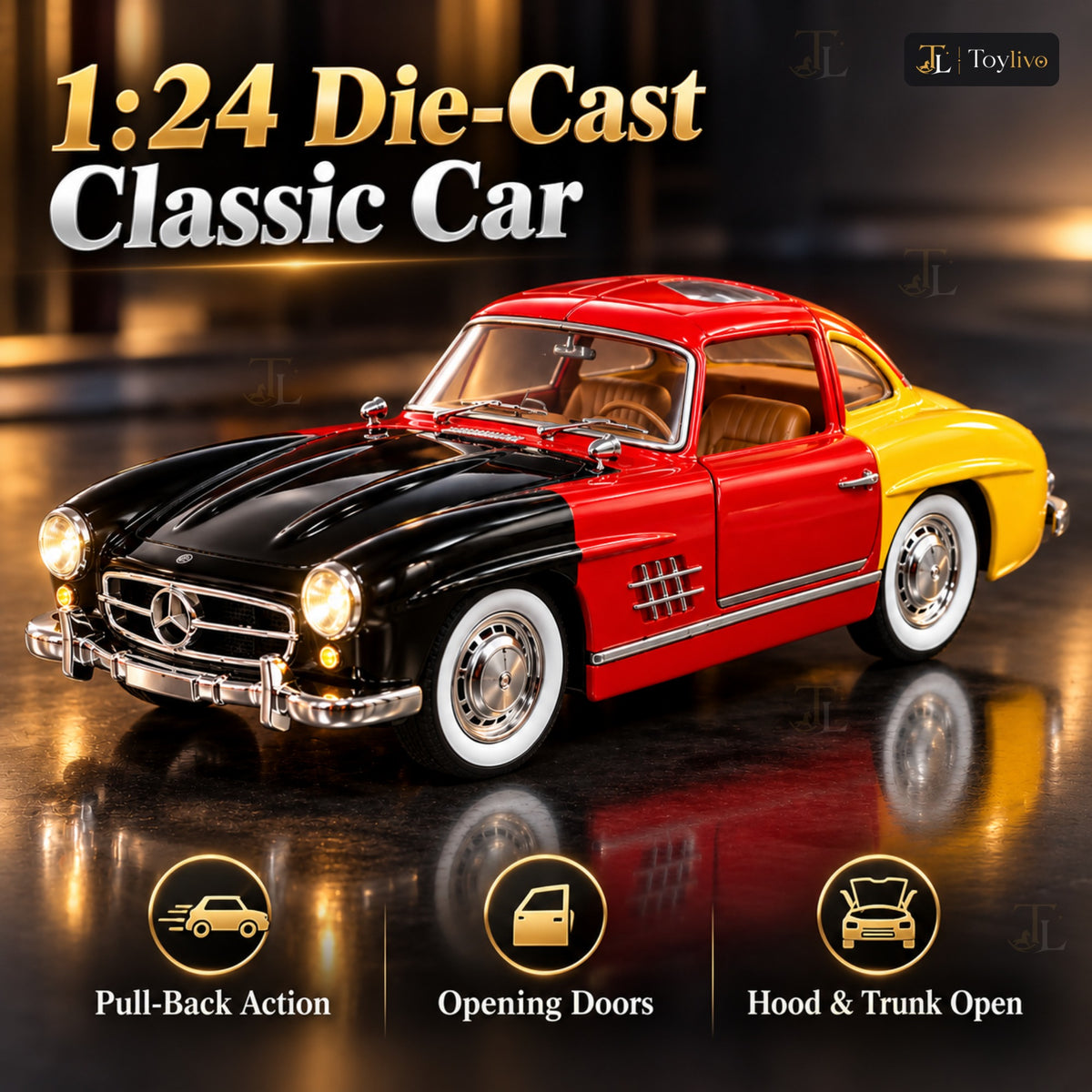 1:24 die-cast classic car model – features
