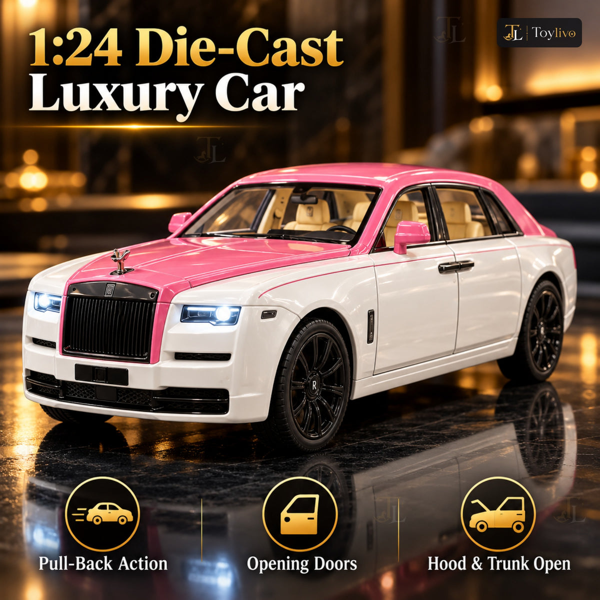 1:24 die-cast Rolls Royce style luxury car model – features
