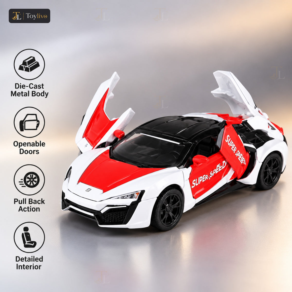 1:32 die-cast Lykan style sports car – features