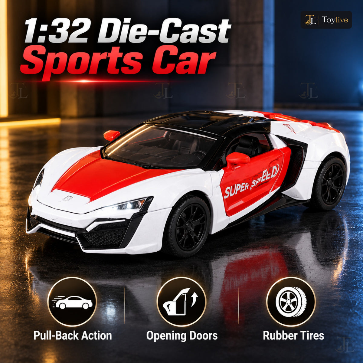1:32 die-cast Lykan style sports car – features