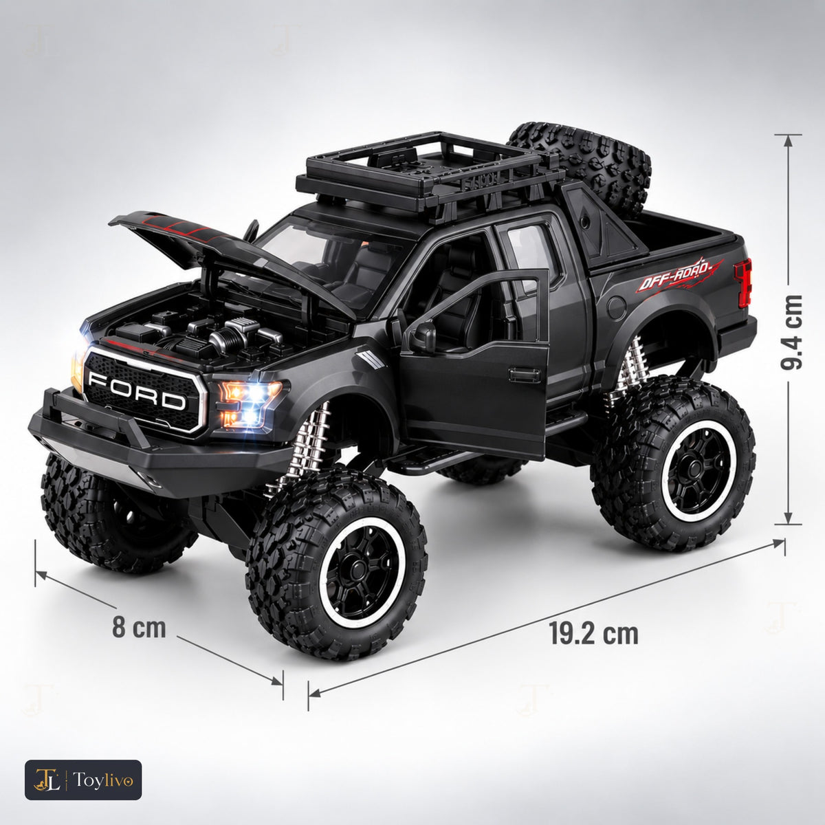 lifted off-road pickup toy truck – black – Size / what is included