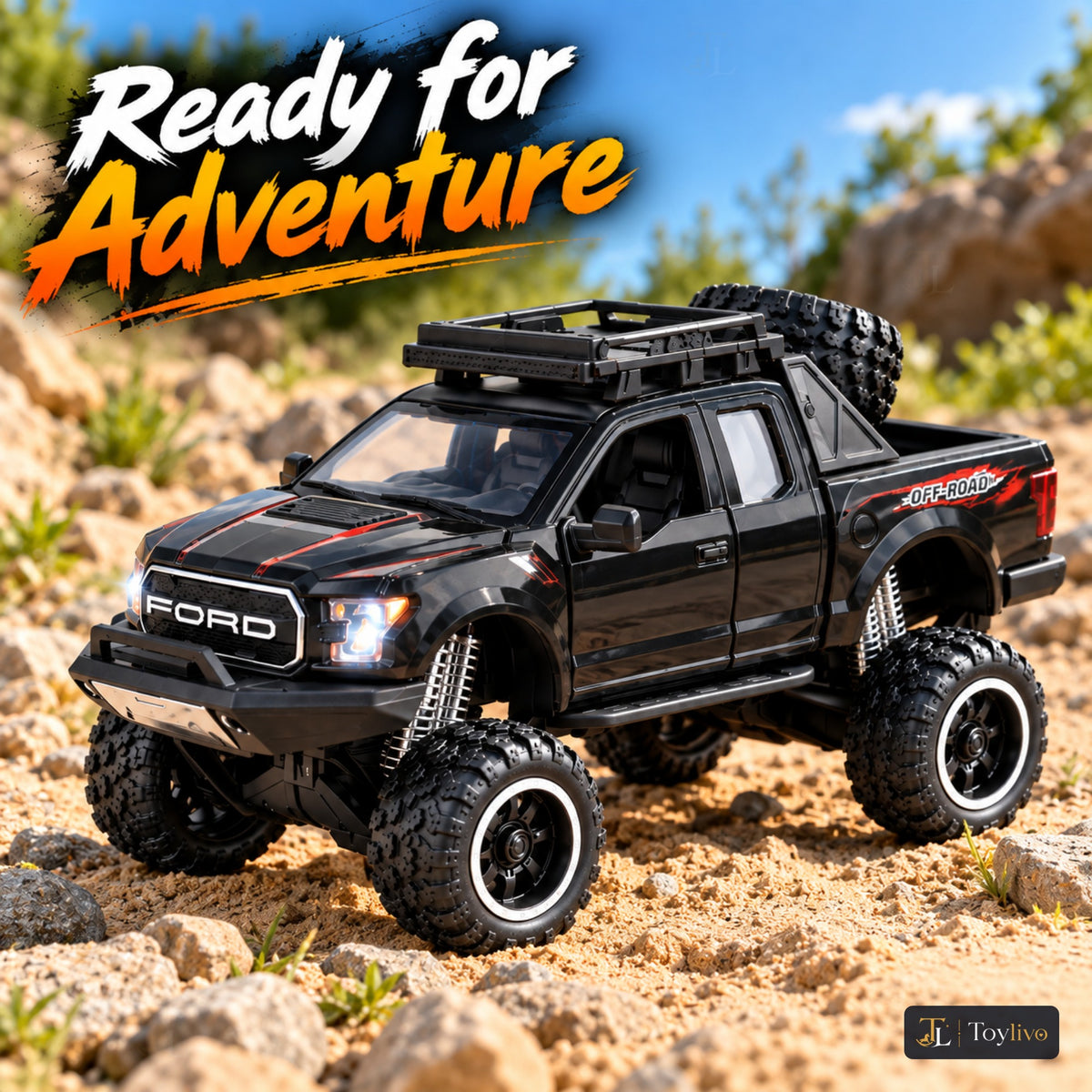 lifted off-road pickup toy truck – black – Lifestyle