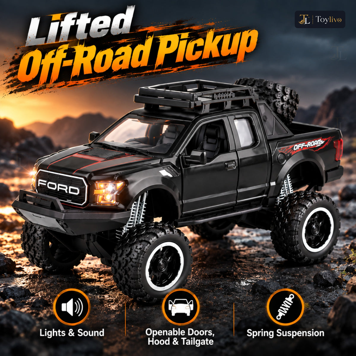 lifted off-road pickup toy truck – black – Benefits