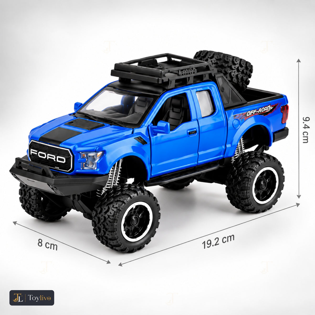 lifted off-road pickup toy truck – blue – Size / what is included