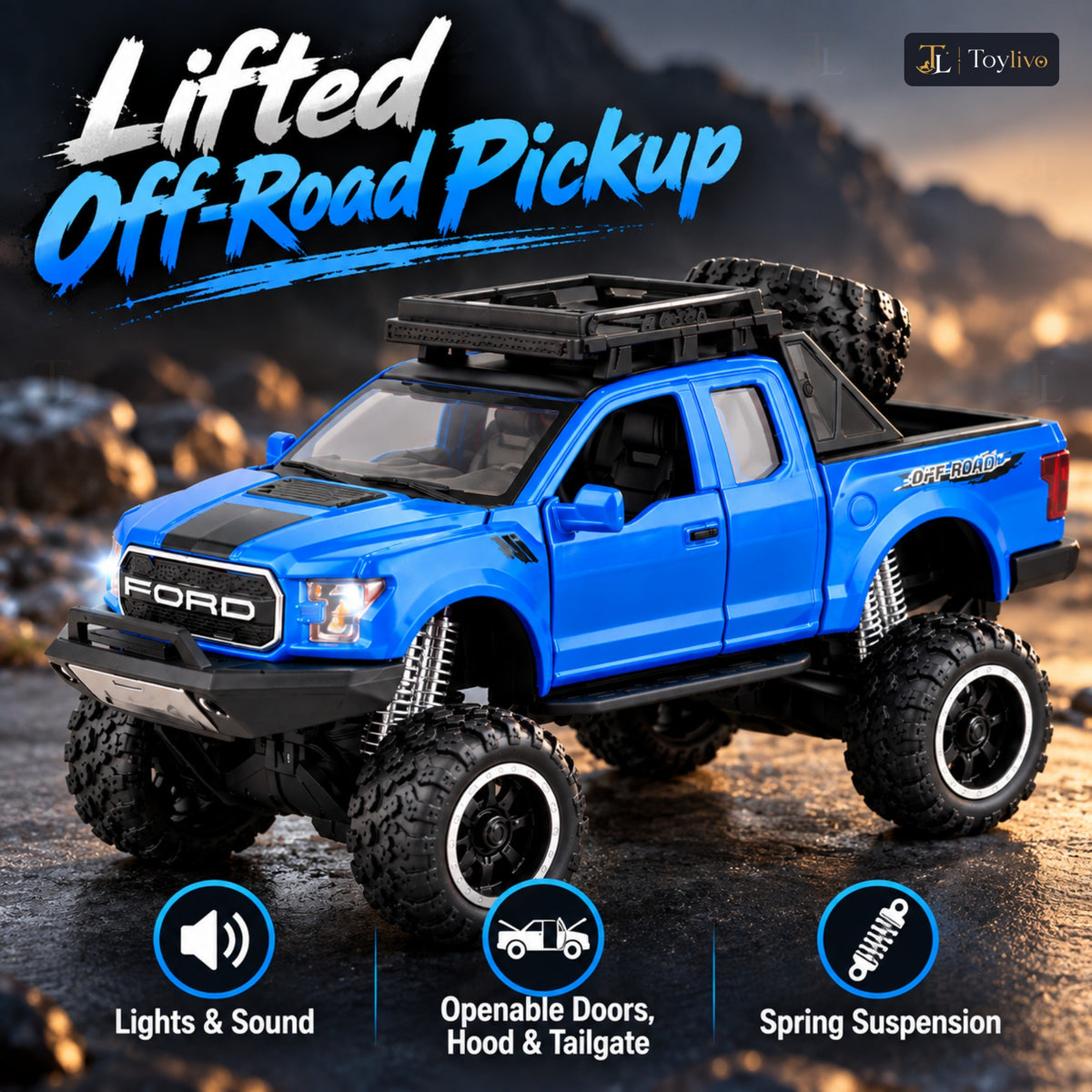 lifted off-road pickup toy truck – blue – Benefits