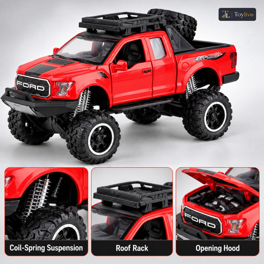 lifted off-road pickup toy truck – red – Details and close-ups