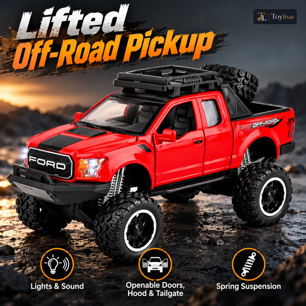 lifted off-road pickup toy truck – red – Benefits