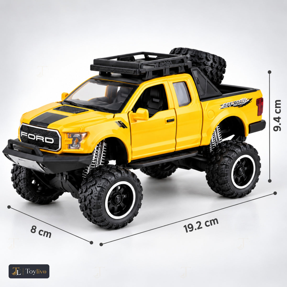 lifted off-road pickup toy truck – yellow – Size / what is included