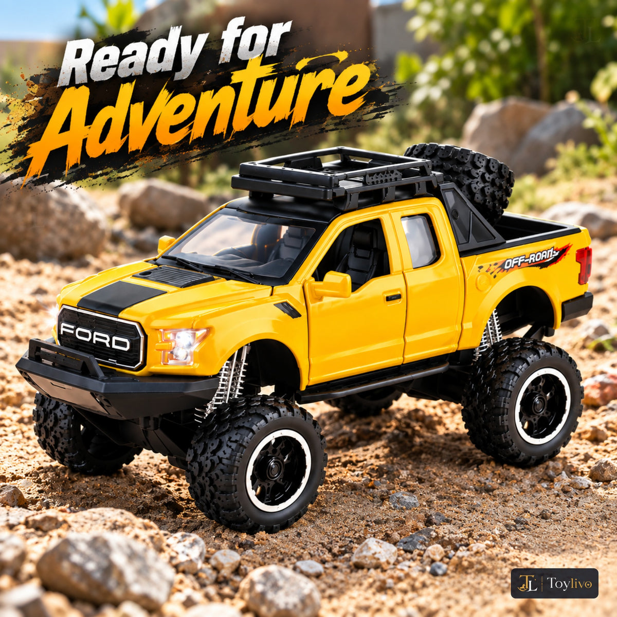 lifted off-road pickup toy truck – yellow – Lifestyle
