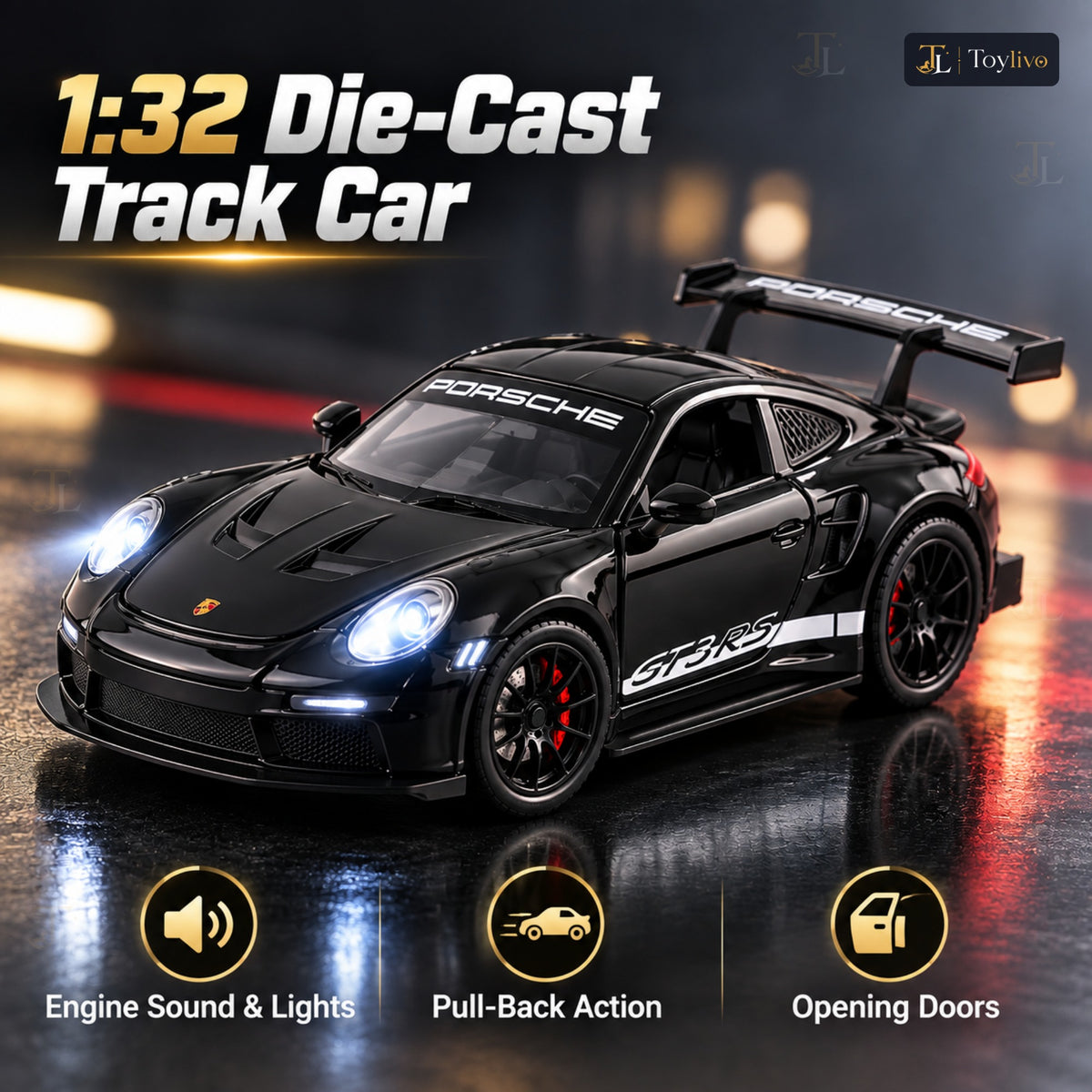 1:32 die-cast track sports car model – features