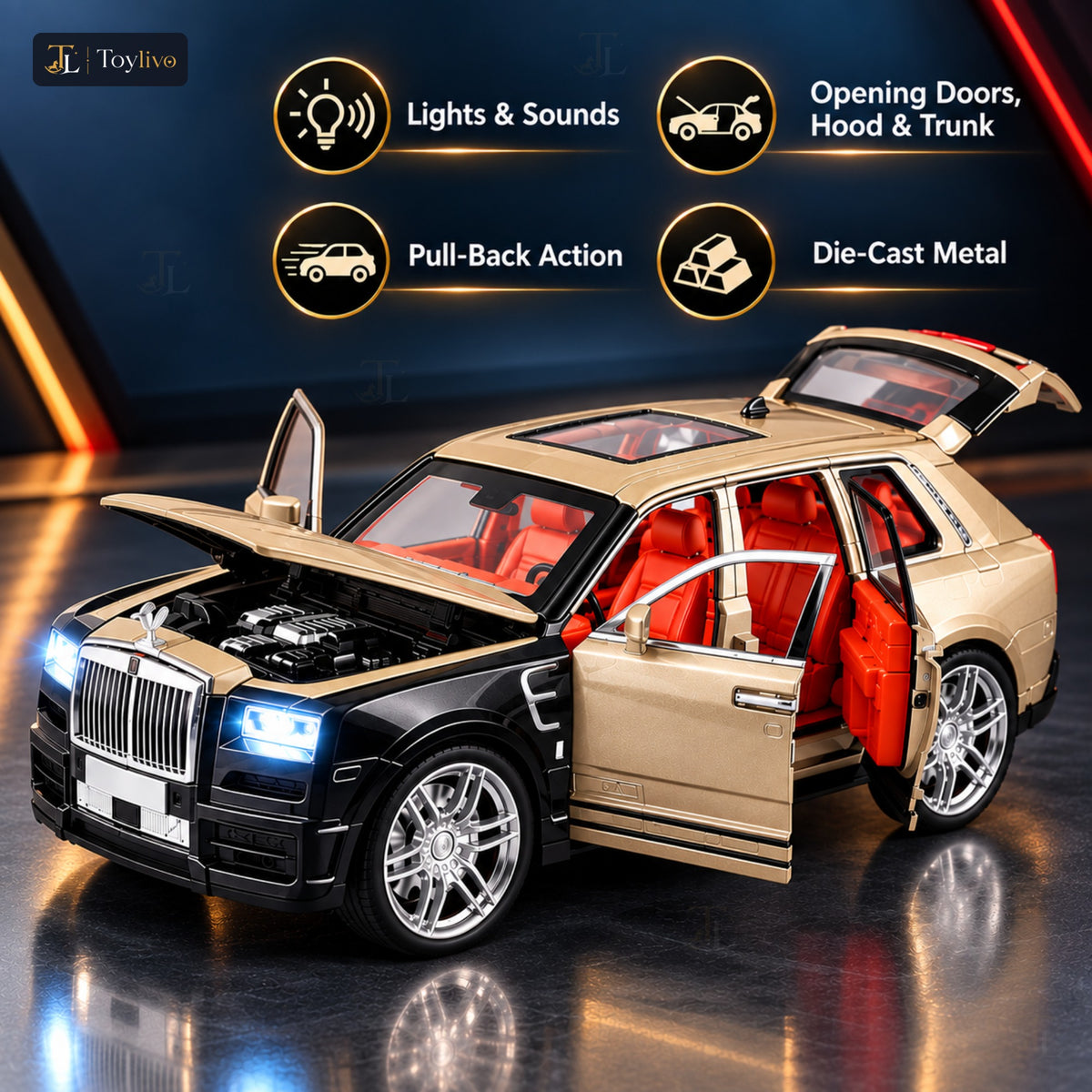 1:24 die-cast luxury SUV model – champagne black – Key features
