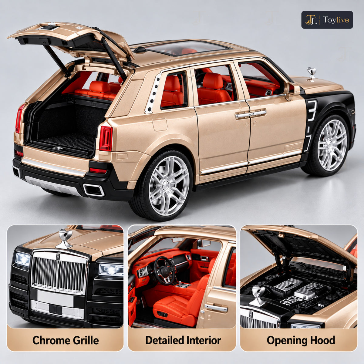 1:24 die-cast luxury SUV model – champagne black – Details and close-ups
