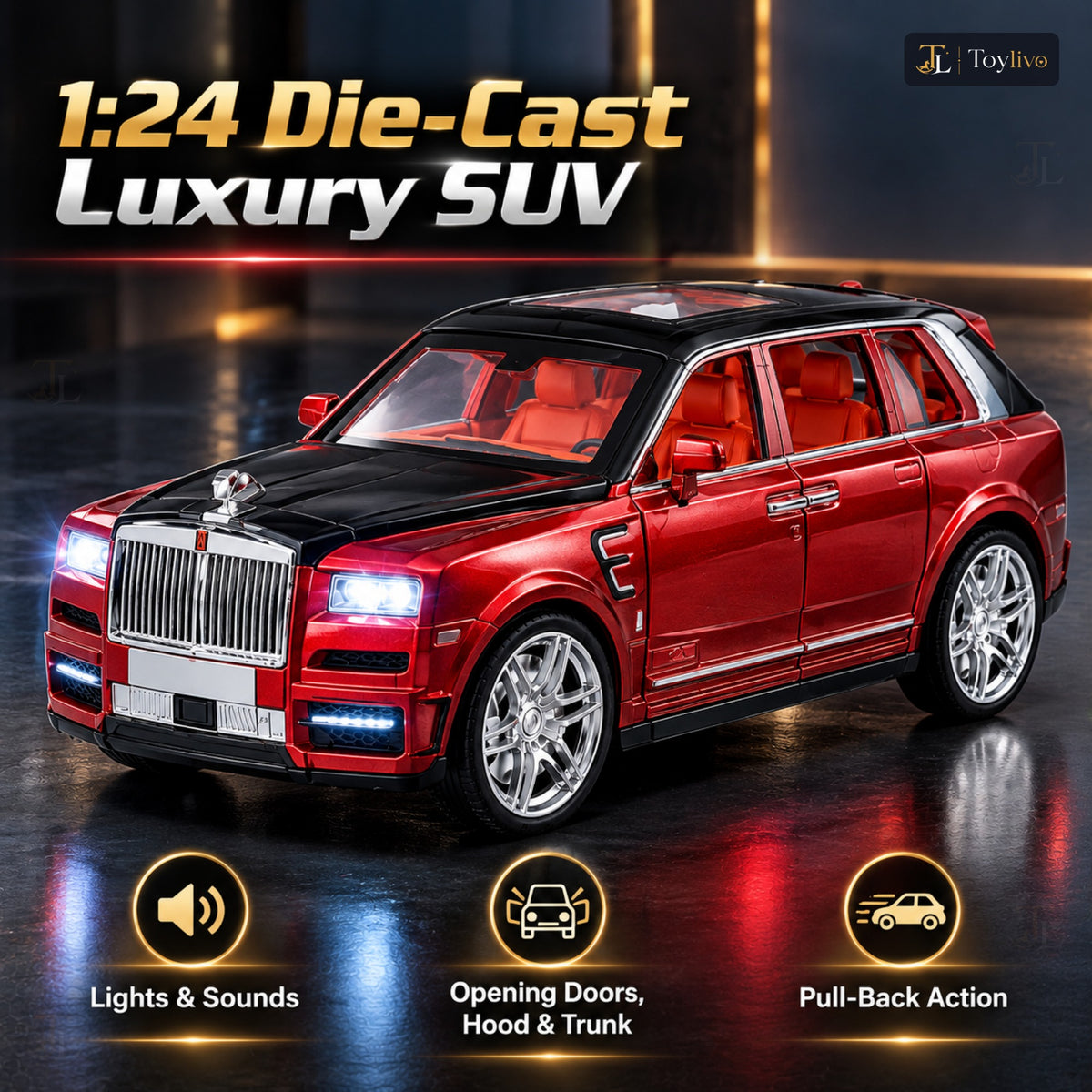 1:24 die-cast luxury SUV model – red – Benefits