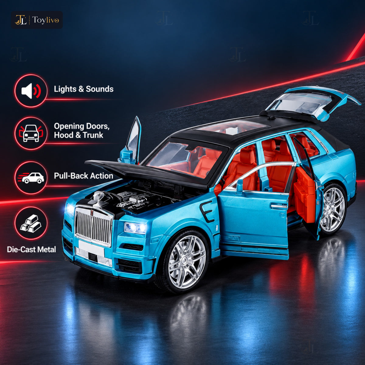 1:24 die-cast luxury SUV model – turquoise – Key features