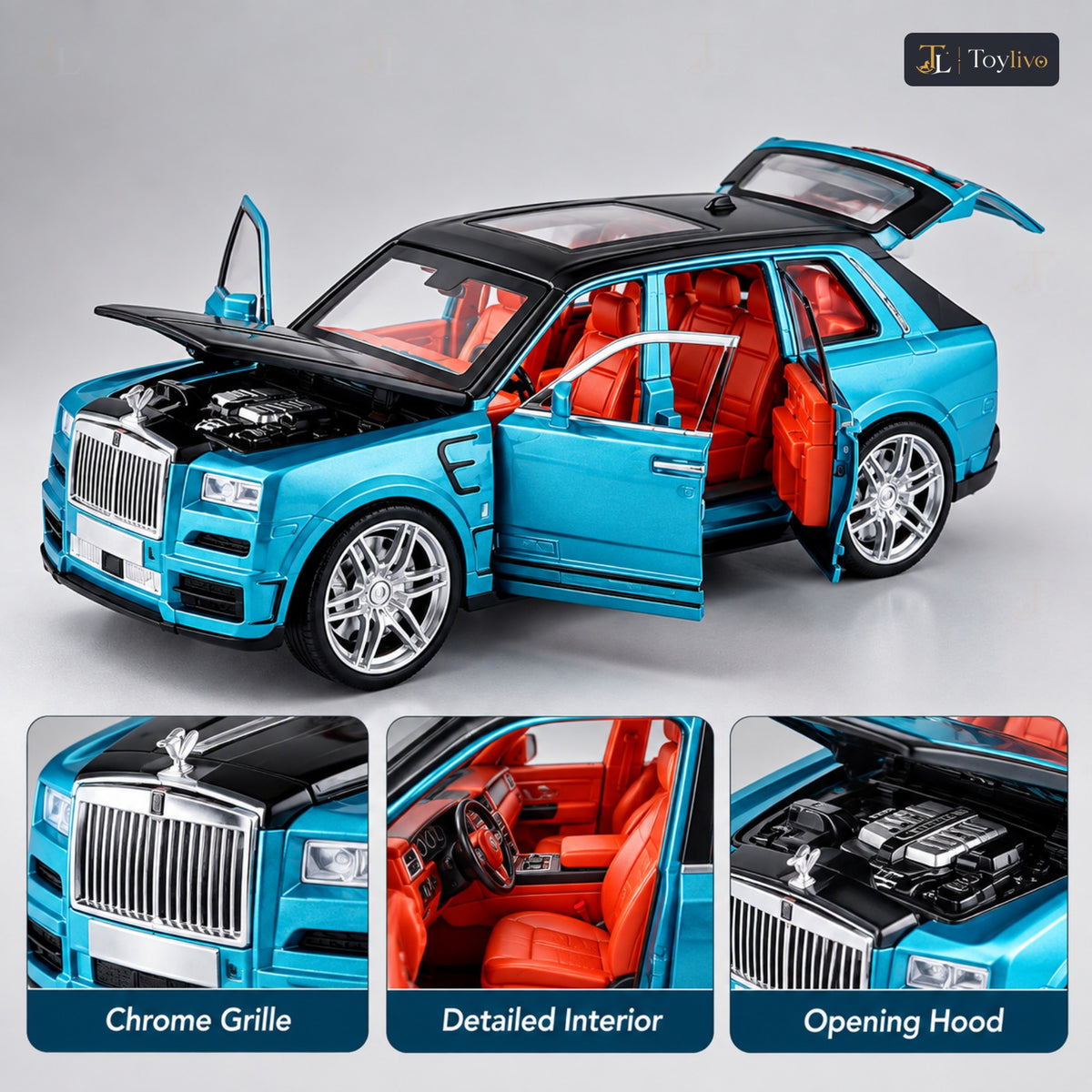 1:24 die-cast luxury SUV model – turquoise – Details and close-ups