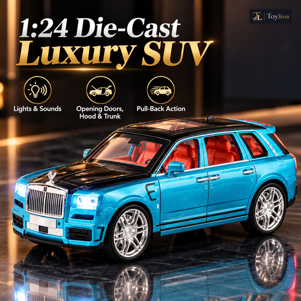 1:24 die-cast luxury SUV model – turquoise – Benefits