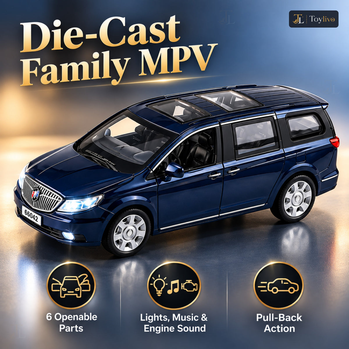 die-cast MPV model – dark blue – Benefits