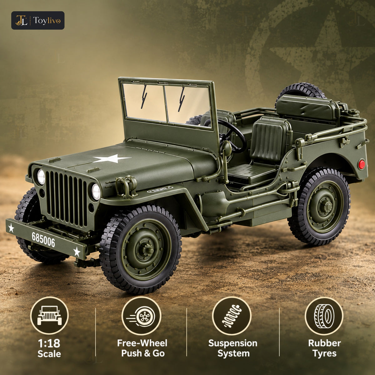 1:18 military tactical vehicle model – green – Key features