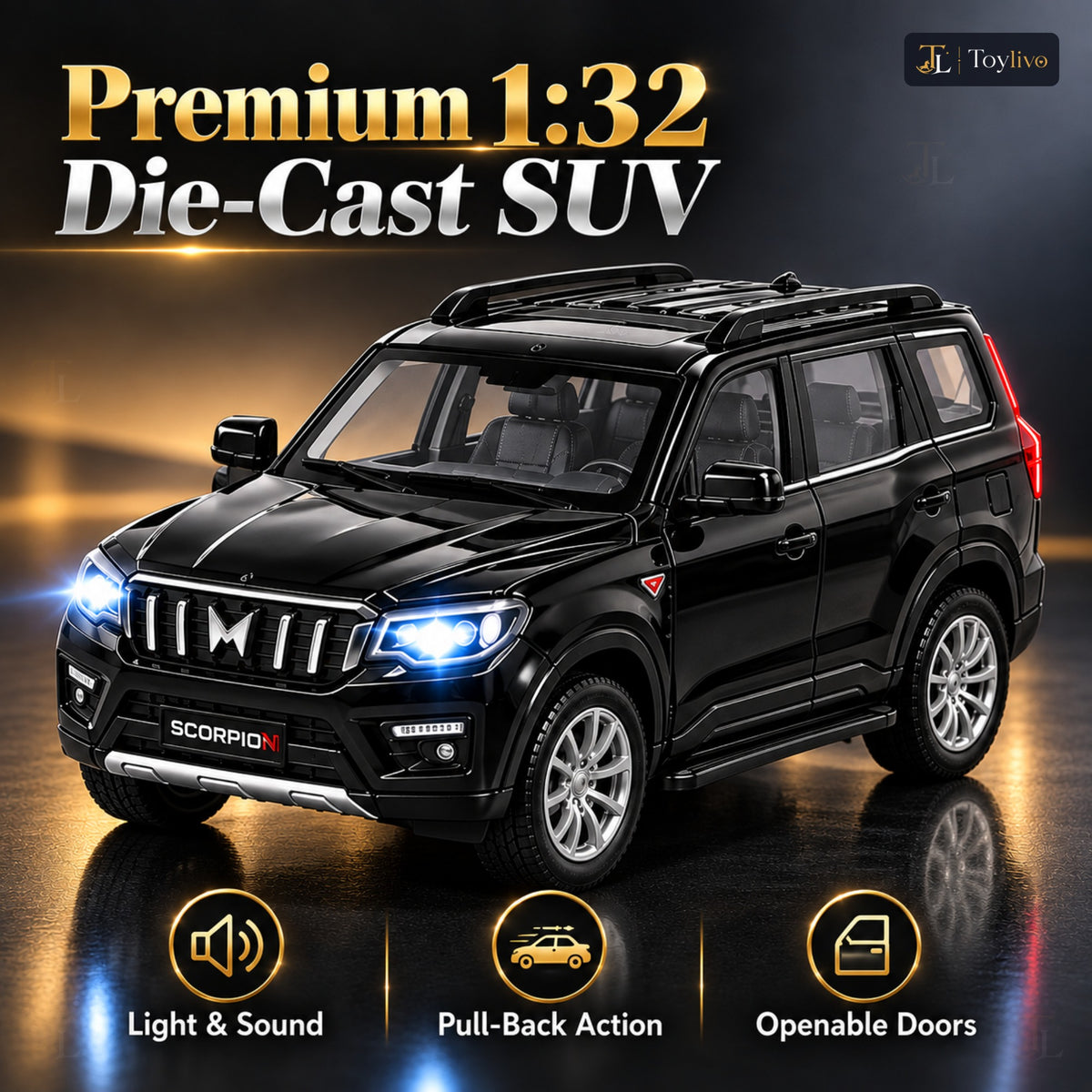 1:32 die-cast SUV model – black – Benefits