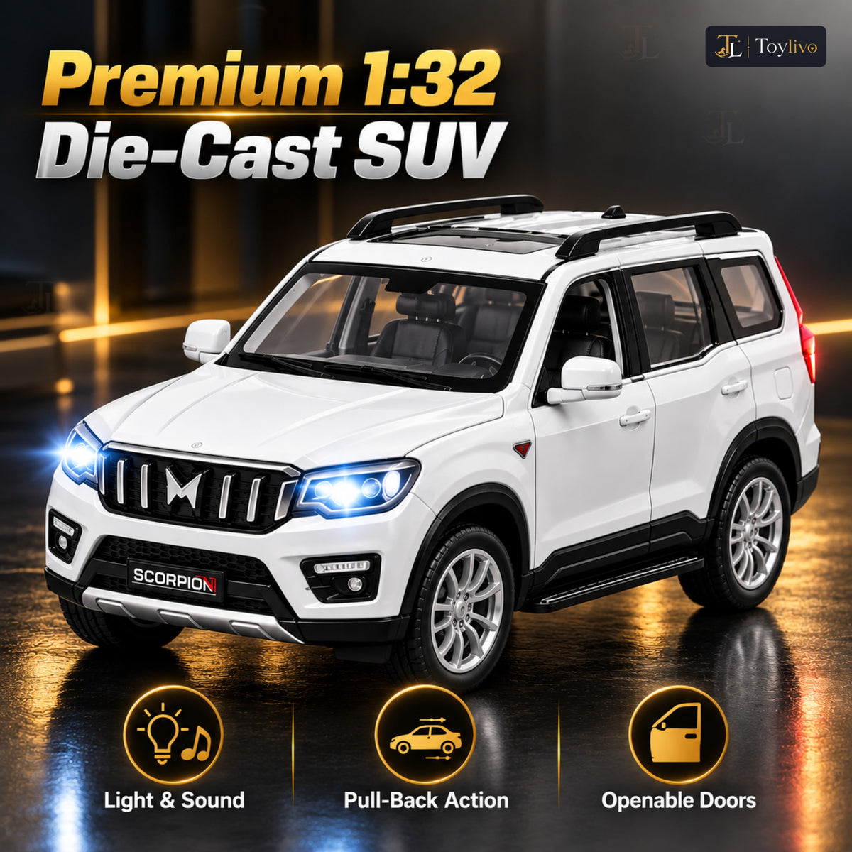 1:32 die-cast SUV model – white – Benefits