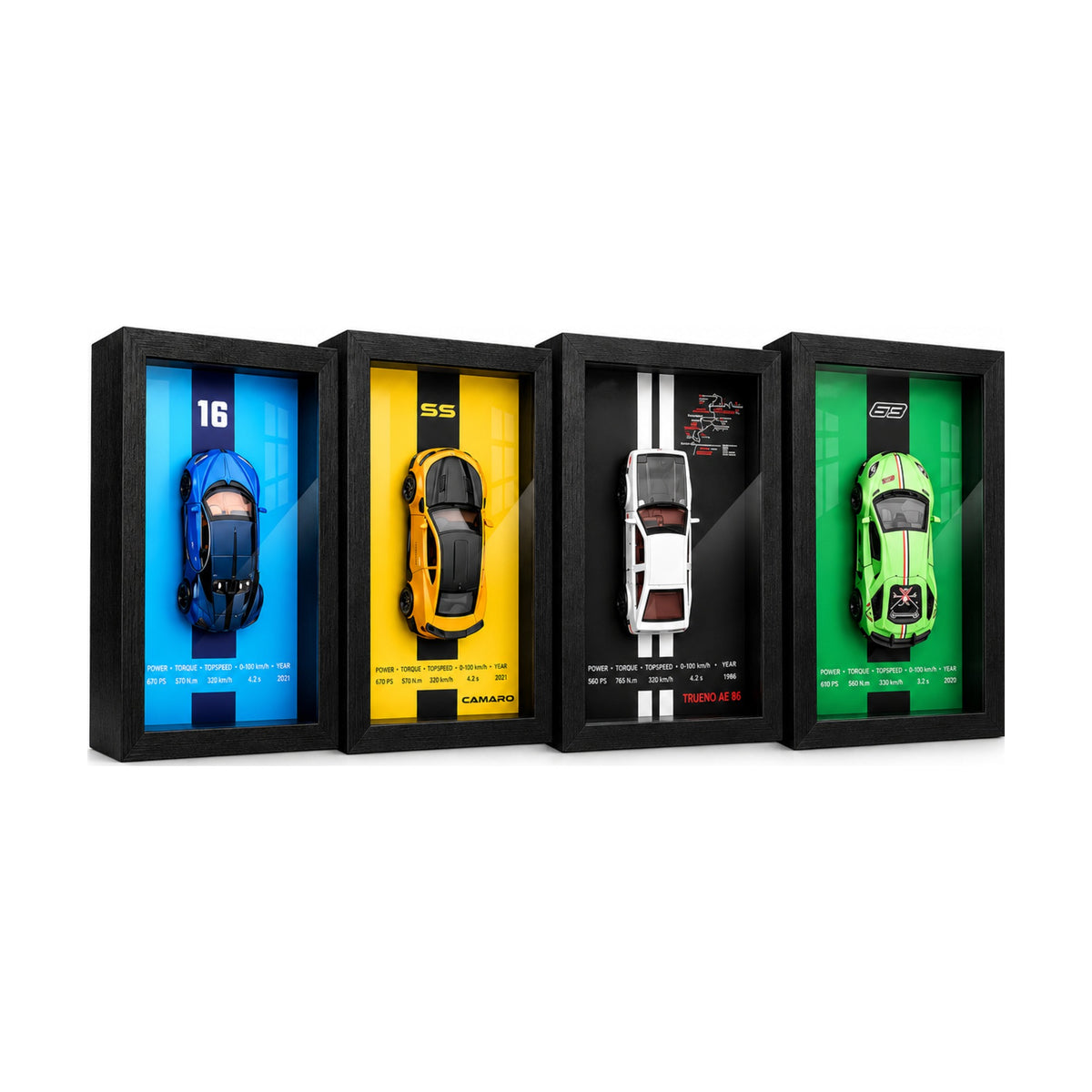 1:32 die-cast model car with display frame – all colours