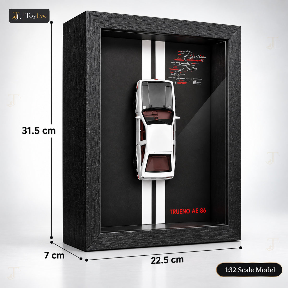 1:32 die-cast model car with display frame – features