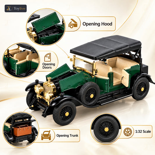1:32 die-cast vintage open-tourer model – green – Key features