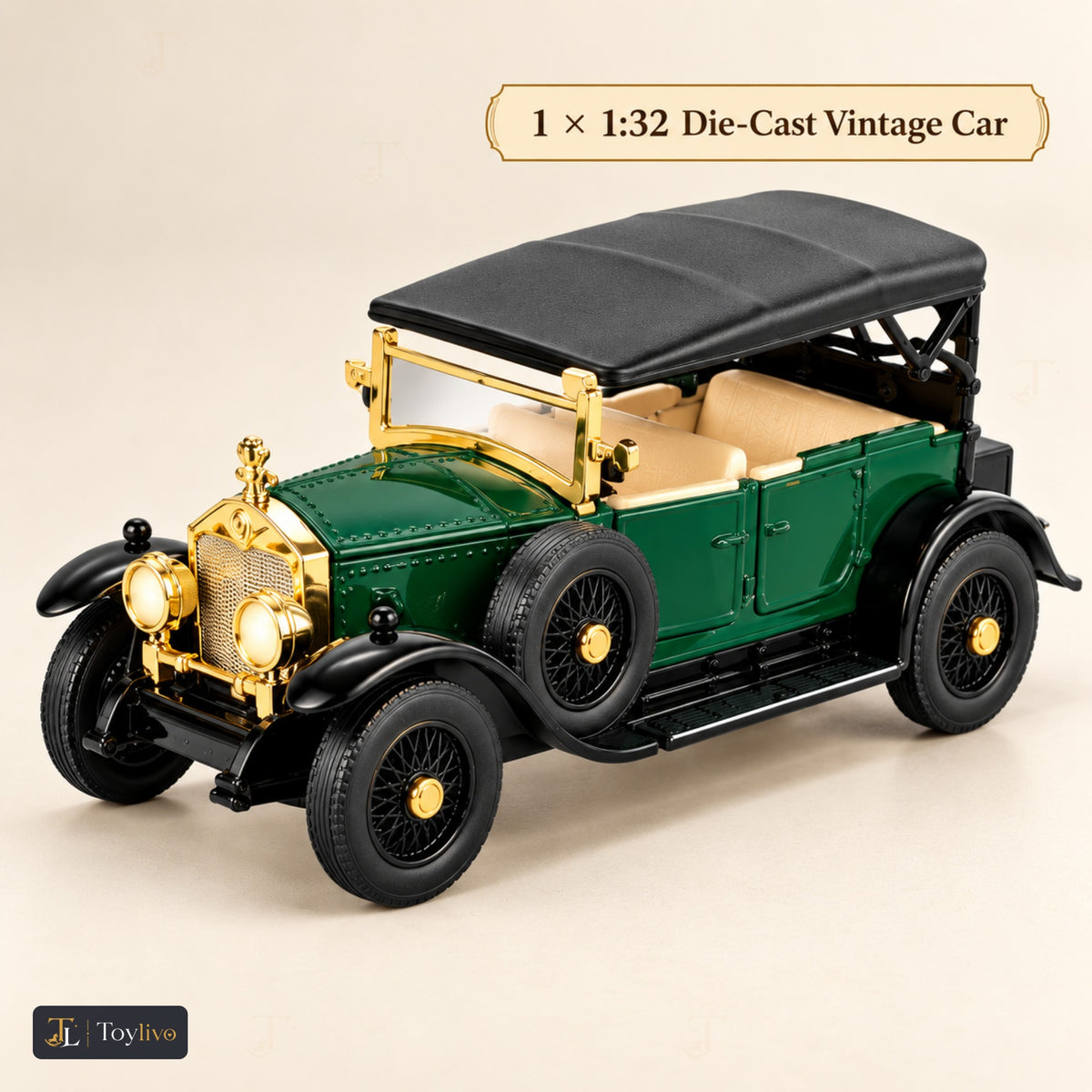 1:32 die-cast vintage open-tourer model – green – Size / what is included