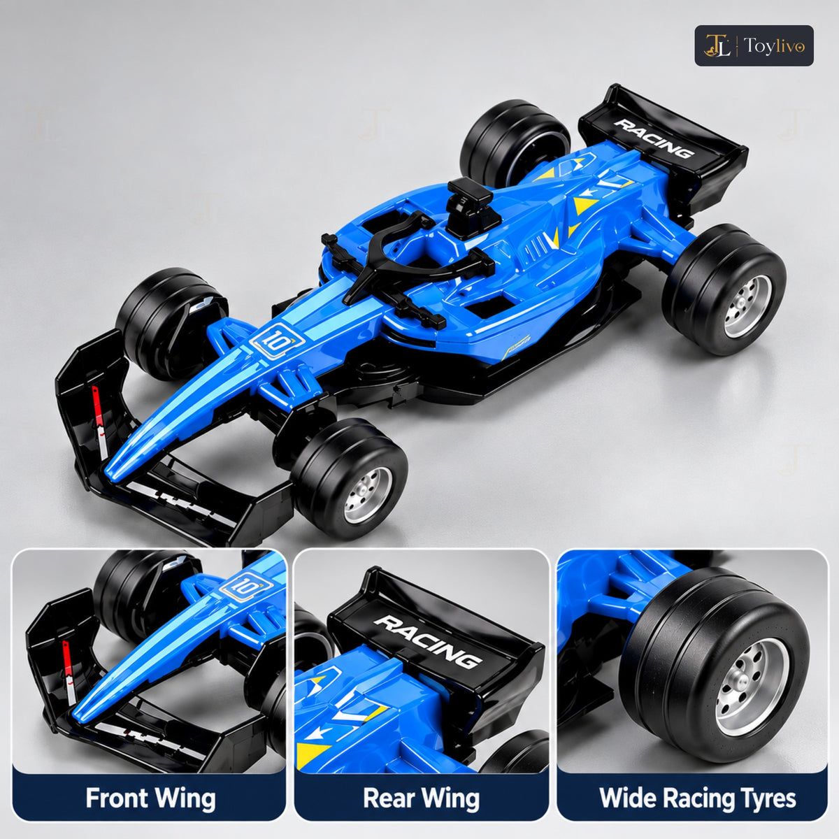 1:36 die-cast formula racing car model – blue – Details and close-ups