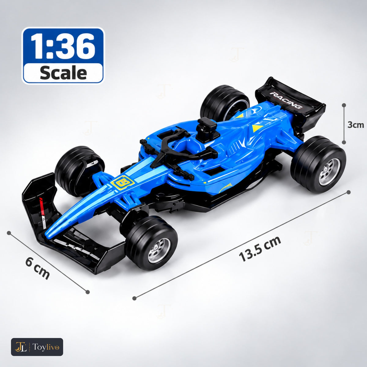 1:36 die-cast formula racing car model – blue – Size / what is included