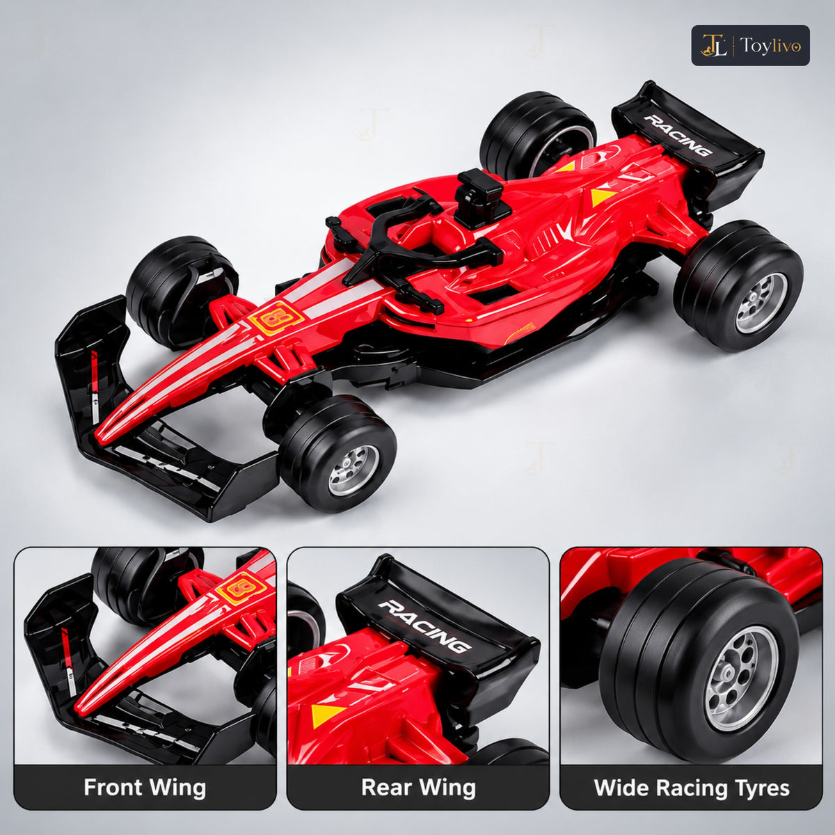 1:36 die-cast formula racing car model – red – Details and close-ups