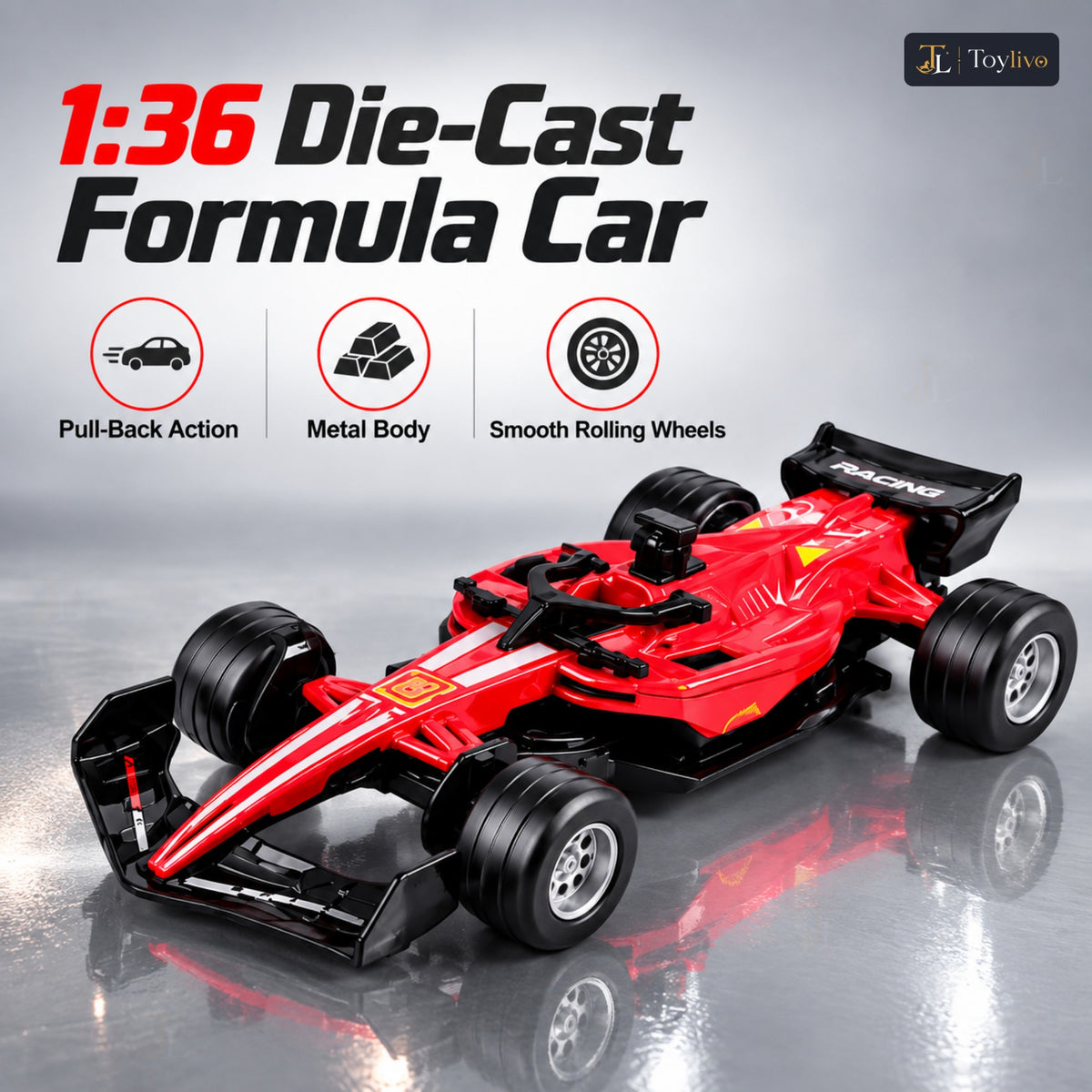 1:36 die-cast formula racing car model – red – Benefits