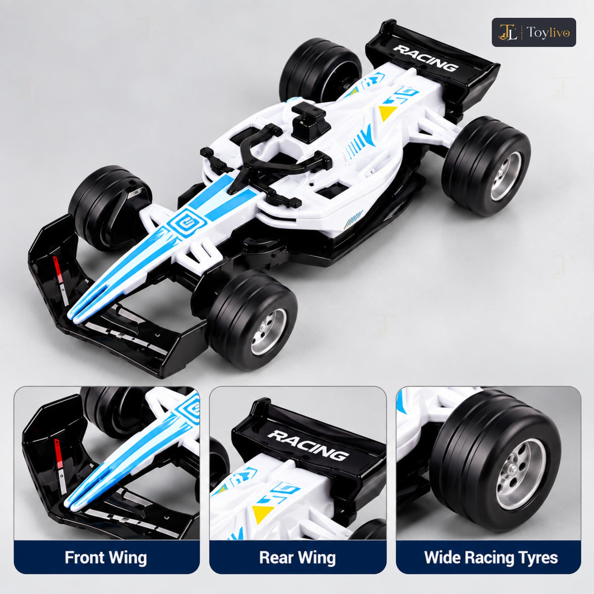 1:36 die-cast formula racing car model – white – Details and close-ups