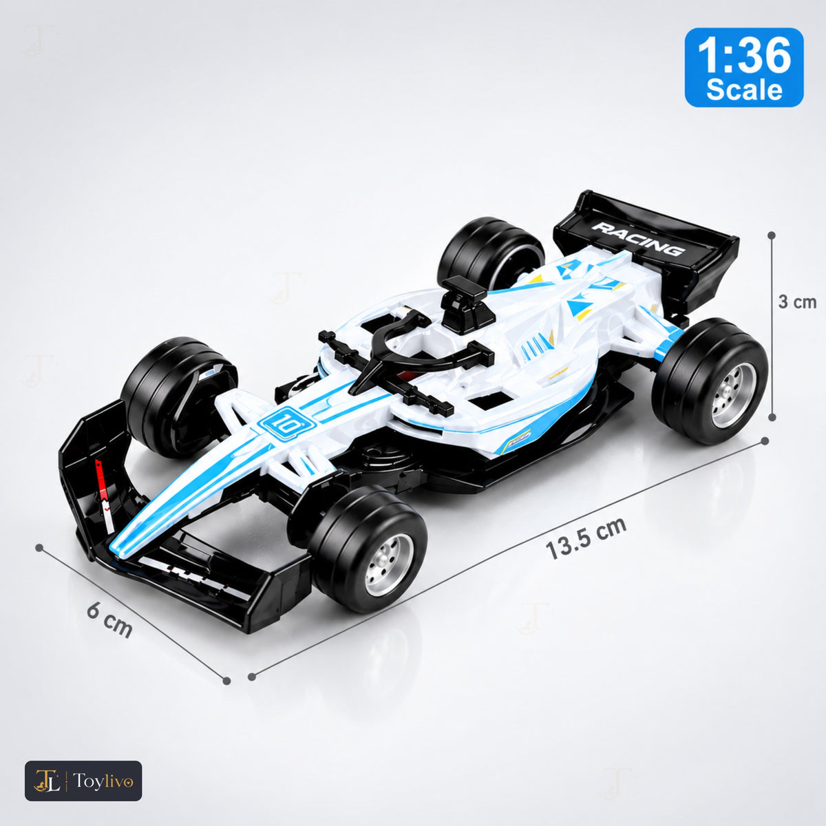 1:36 die-cast formula racing car model – white – Size / what is included