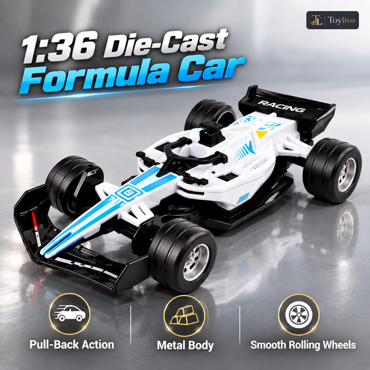 1:36 die-cast formula racing car model – white – Benefits