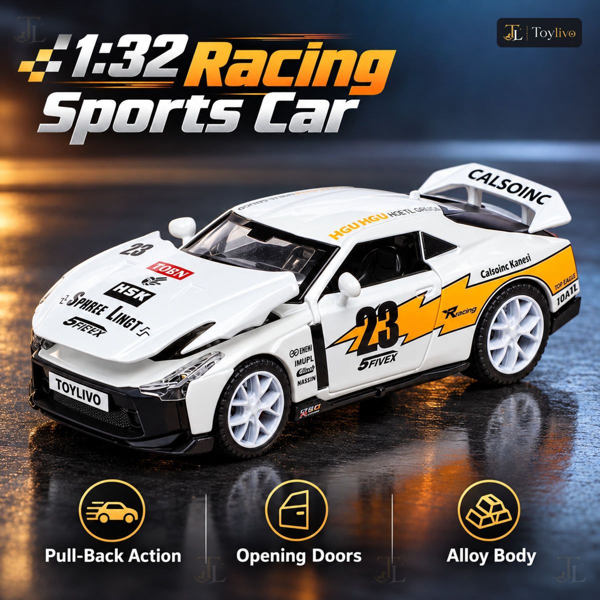 1:32 Die-Cast Racing Sports Car – features
