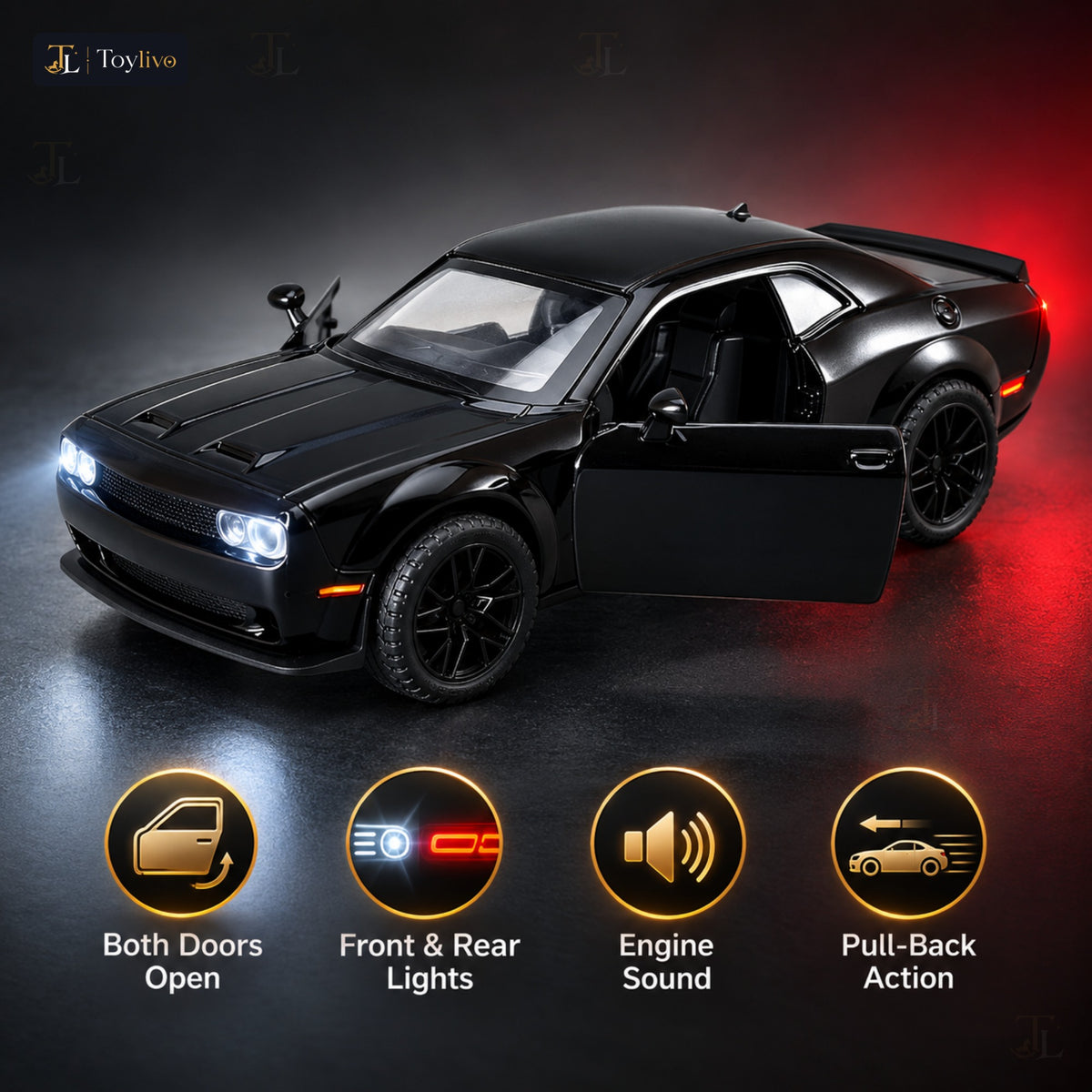 1:32 die-cast muscle coupé model – black – Key features