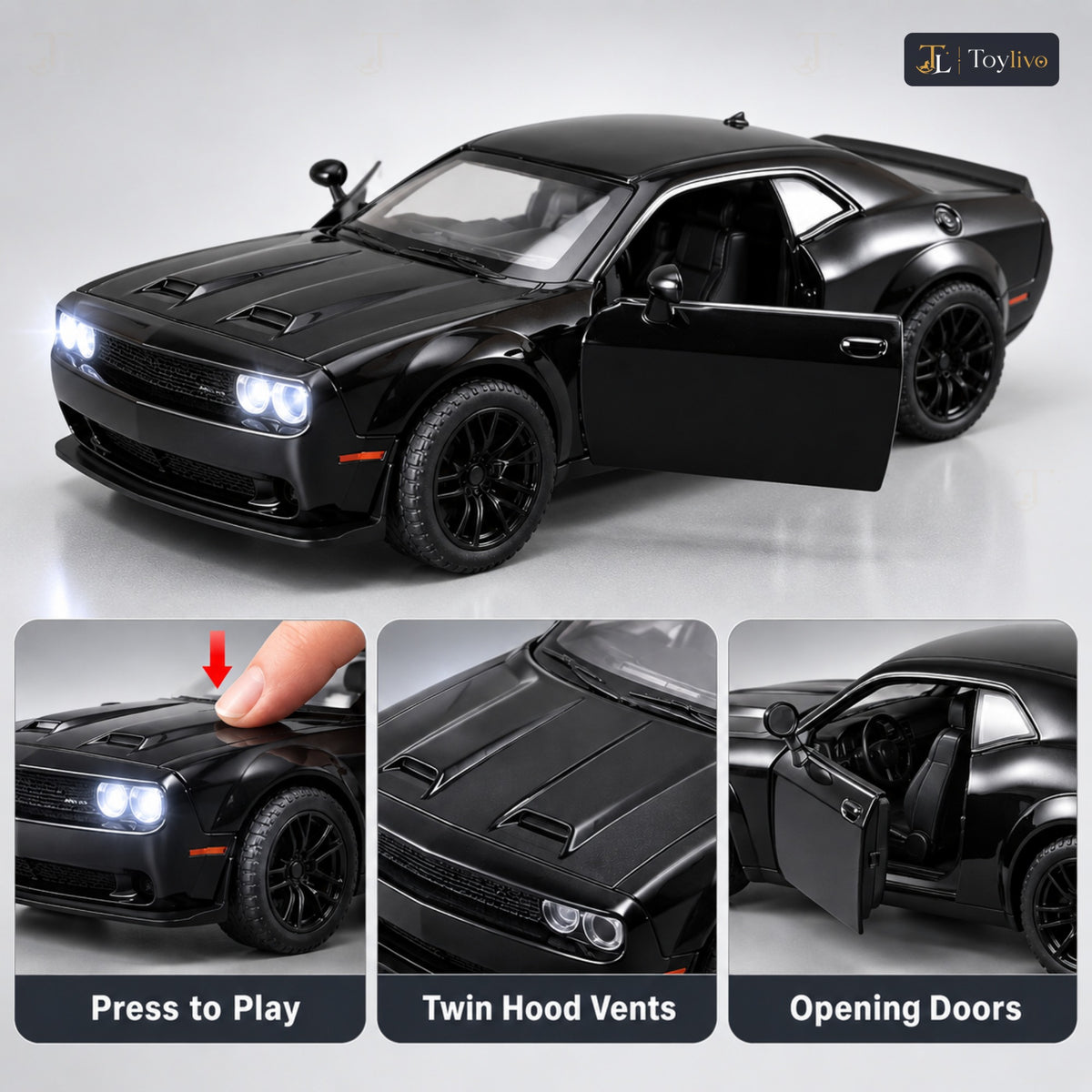 1:32 die-cast muscle coupé model – black – Details and close-ups