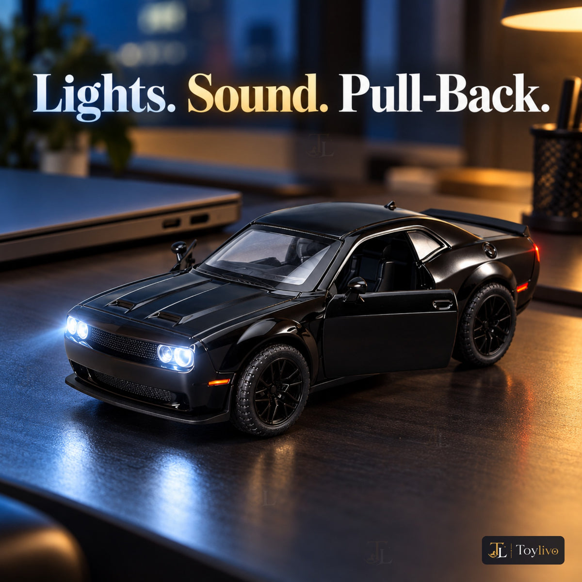 1:32 die-cast muscle coupé model – black – Lifestyle