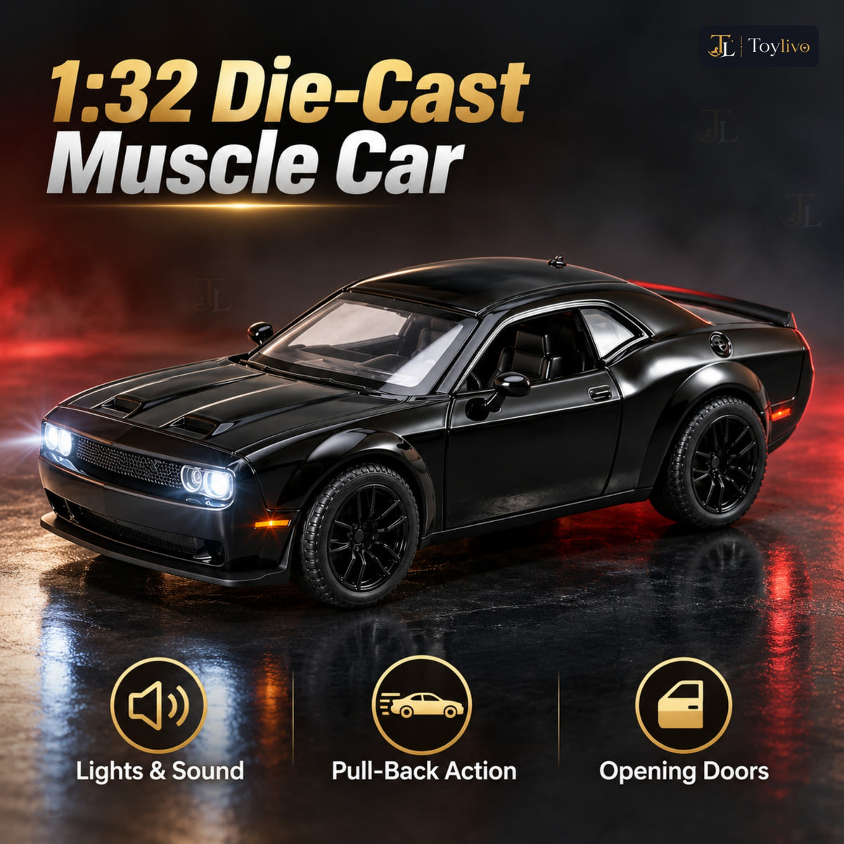1:32 die-cast muscle coupé model – black – Benefits
