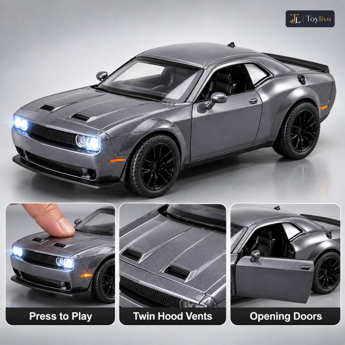 1:32 die-cast muscle coupé model – grey – Details and close-ups