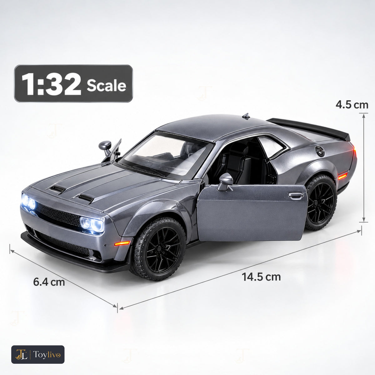 1:32 die-cast muscle coupé model – grey – Size / what is included