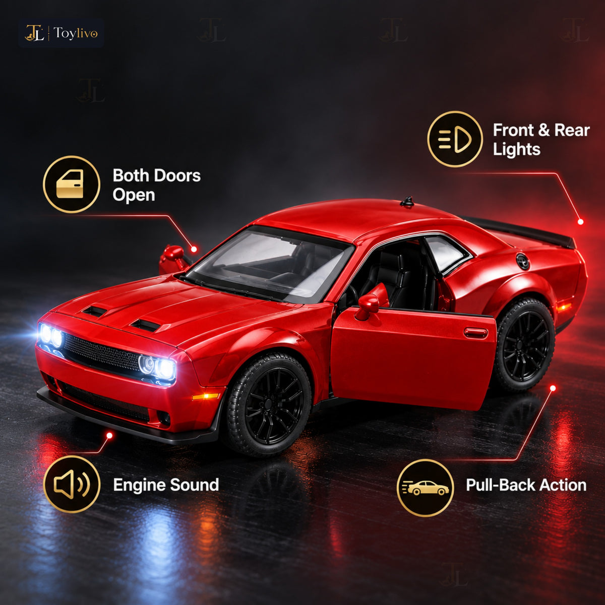 1:32 die-cast muscle coupé model – red – Key features
