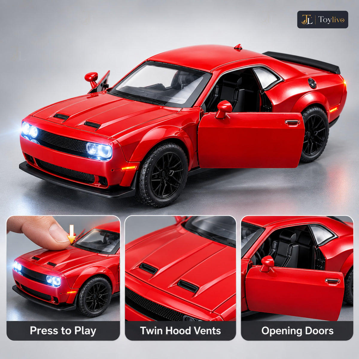 1:32 die-cast muscle coupé model – red – Details and close-ups