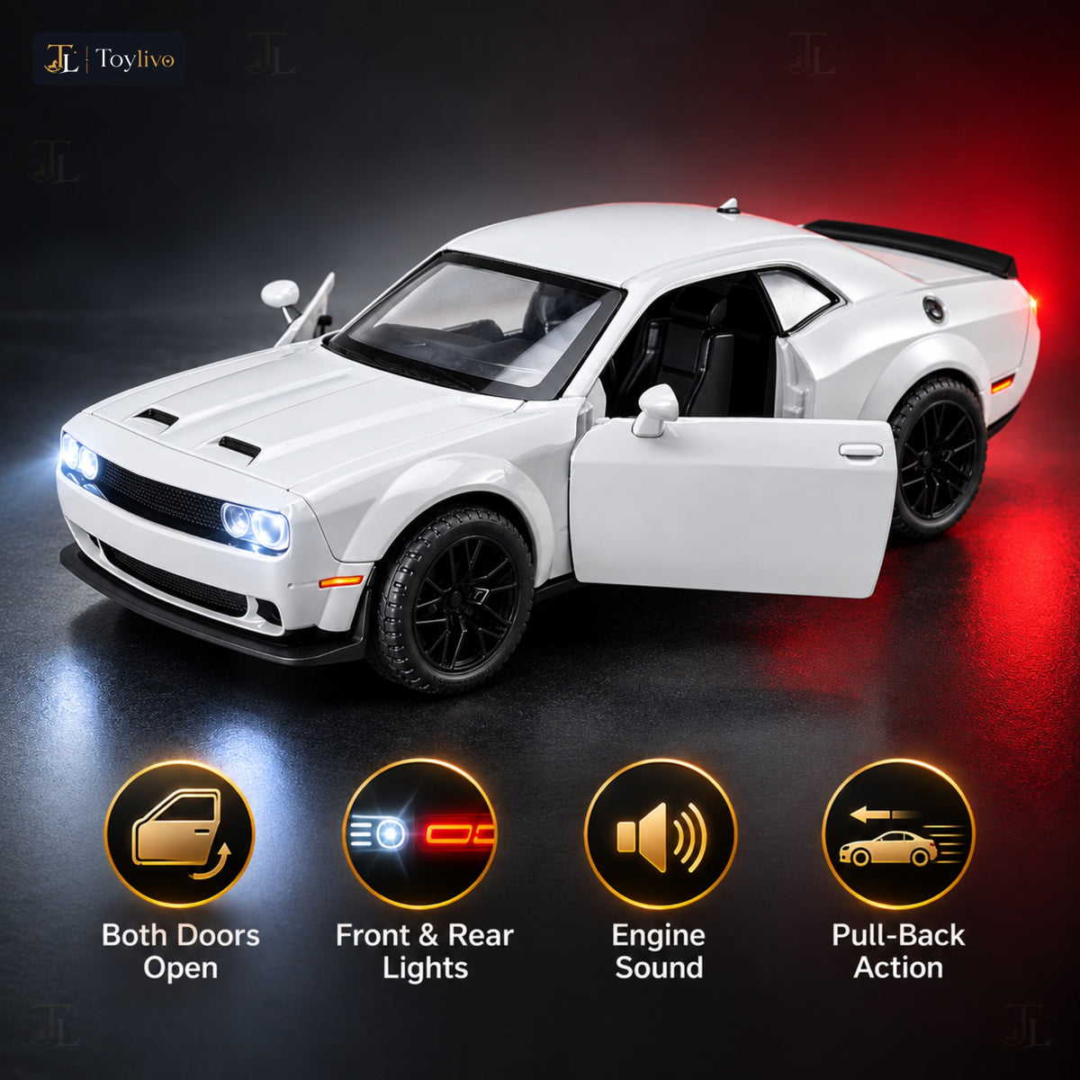 1:32 die-cast muscle coupé model – white – Key features
