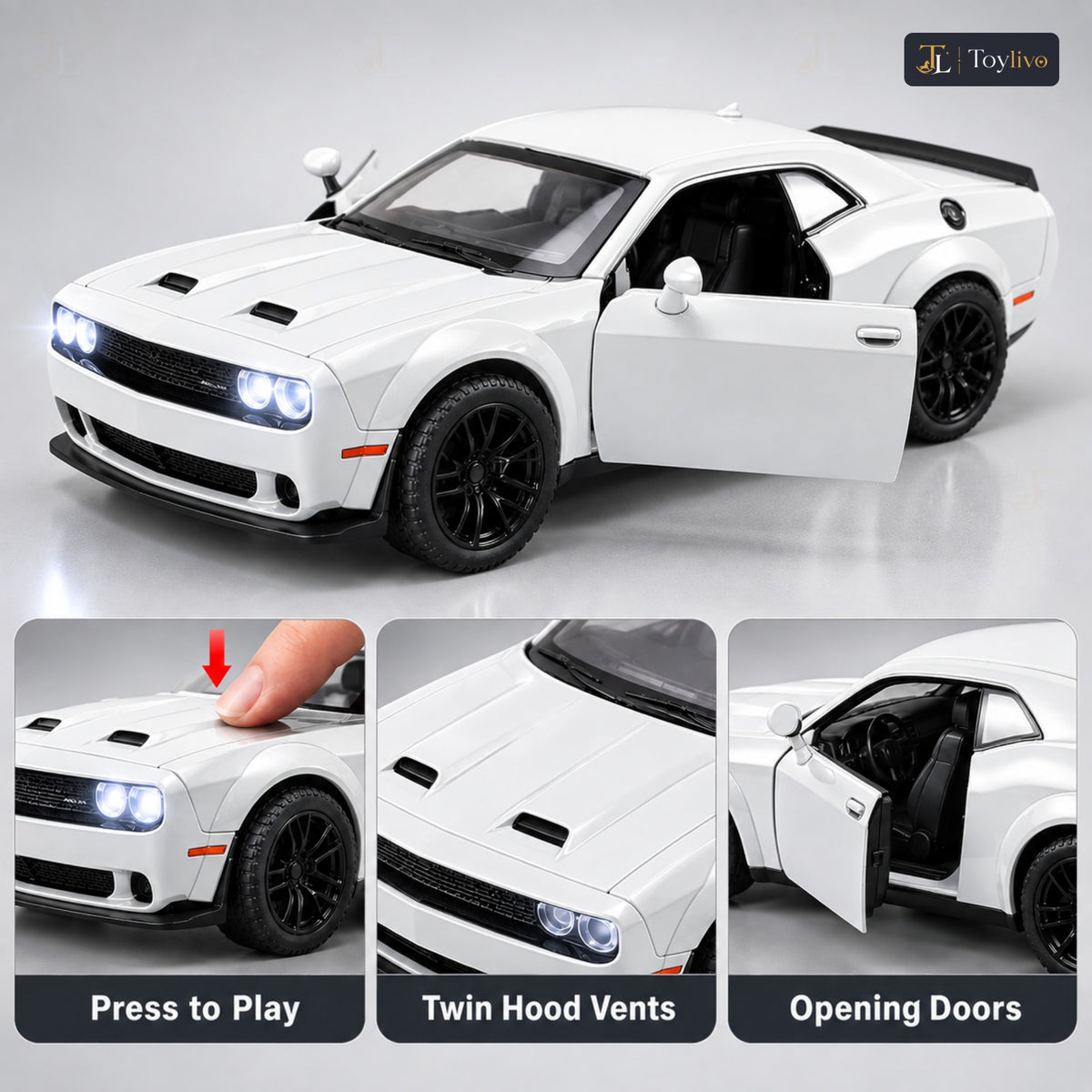 1:32 die-cast muscle coupé model – white – Details and close-ups