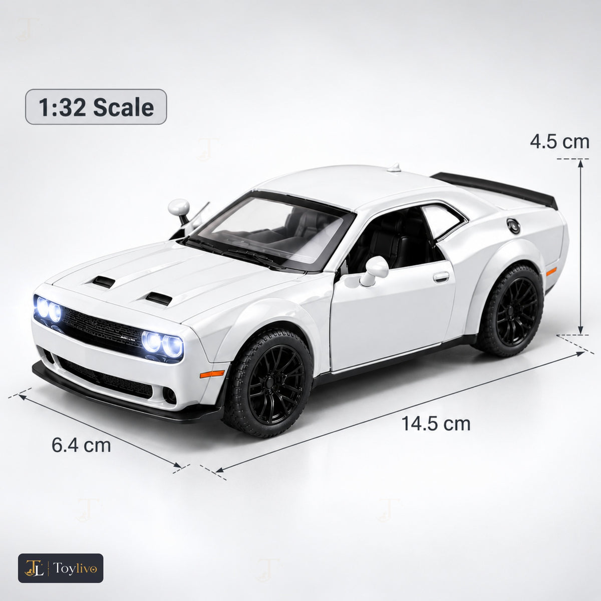 1:32 die-cast muscle coupé model – white – Size / what is included